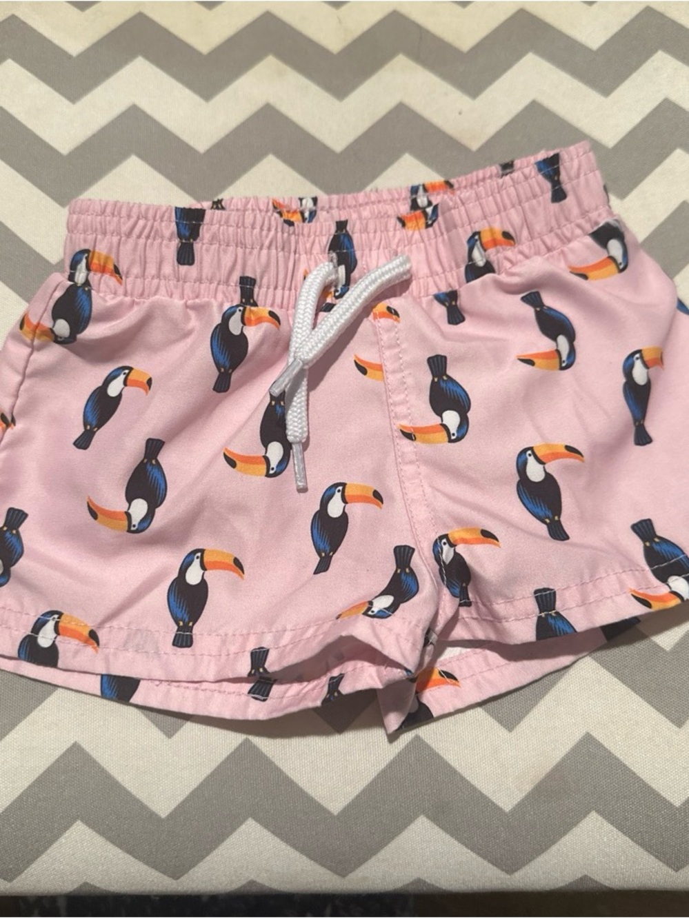 Pink Toucan Print Kids Swim Shorts